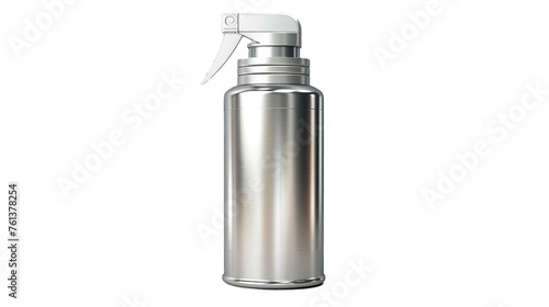 Silver metal can with a spray nozzle, deodorant packaging isolated on transparent background, png file