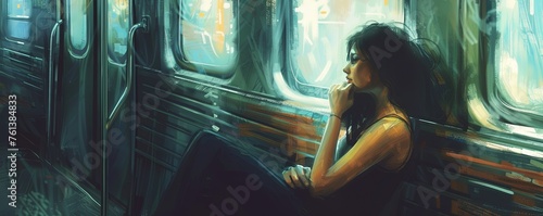 woman sitting in subway car