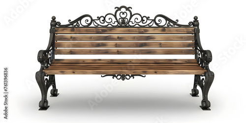 Brown bench on twisted legs floral ornament top of backrest separately on a white background