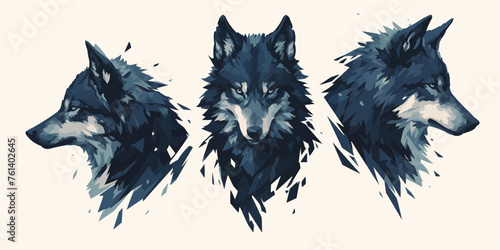 Stylized silhouette icons of a wolf face on a white background, depicted in vector format