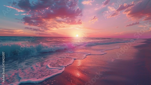 Serene sunset at the beach with vibrant skies and gentle waves