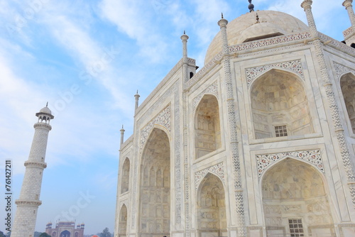 AGRA, INDIA - MARCH 17: The people visit Taj Mahal, Agra, India on March 17, 2024. The Taj Mahal is a mausoleum located in Agra, India and is one of the most recognizable structures in the world