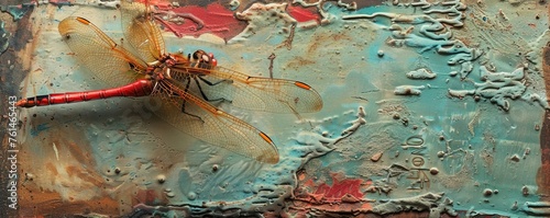 Red Dragonfly Resting on a Textured Surface