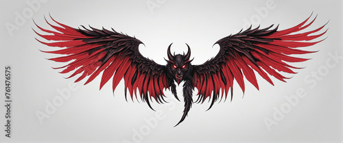 Isolated demon red and black wings on white background 