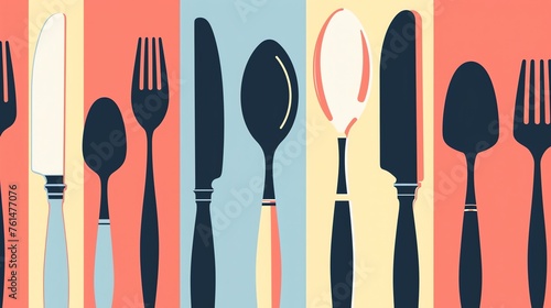 Cutlery Set Advertisement Design an advertisement poster showcasing a premium cutlery set minimal illustrations flat design