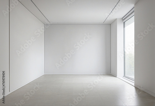 Abstract empty room with white walls, floor and white cube