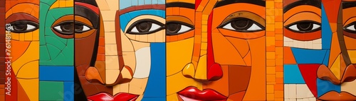 Close-up on a mosaic of faces from different ethnicities, illustrating the concept of racial and cultural harmony