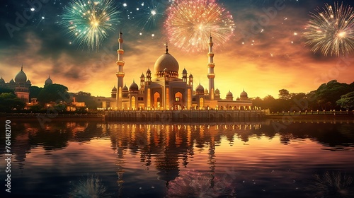 illustration of amazing architecture design of muslim mosque ramadan concept AI