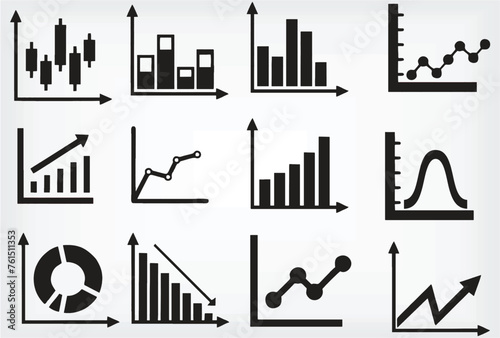 Modern Business Info graphic icons set. Business graphs and charts icons. Business info graphics Statistic and data, charts diagrams, money, down or up arrow, economy Financial chart. eps 10