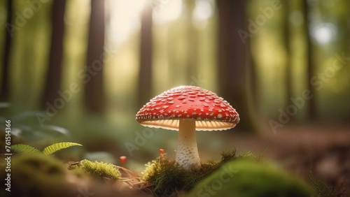 Fly agaric in the forest. Close-up.
