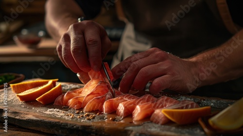 The sashimi is meticulously and expertly cut by hand.