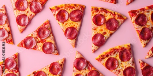 Delicious slices of pepperoni pizza on a vibrant pink background. Perfect for food blogs or restaurant menus