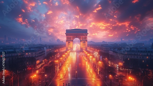 Parisian Splendor: Champs-Élysées Leading to Arc de Triomphe, generative ai