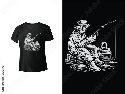 Fishing T-Shirt Design, Fish, Rod, Fishing Hock, Fish Design Vintage design with rove trailer, camping tent, fish rod