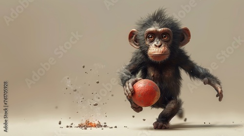 A monkey character with a grenade bomb in his hand. 3d illustration