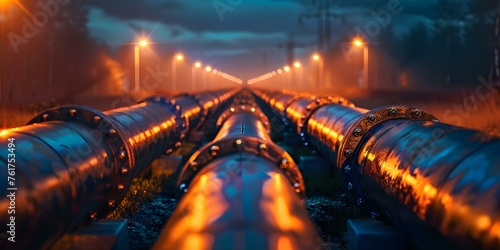 A network of interconnected pipelines for storing and transporting hydrogen gas. Concept Hydrogen Storage, Pipeline System, Gas Transportation, Renewable Energy, Alternative Fuels