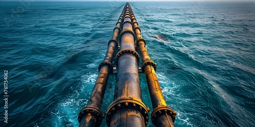 Aerial view of gas pipelines on seabed symbolizing energy transportation and pollution. Concept Energy Transportation, Gas Pipelines, Seabed, Aerial View, Pollution