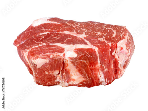 Raw beef boneless chuck roast, moist and tender meat. Isolated from the background.