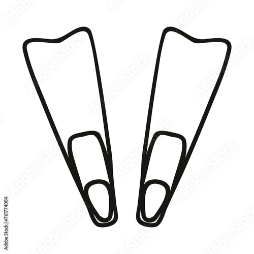 Swimming flippers or diving fins symbol, simple style outline silhouette icon. Png clipart isolated on transparent background