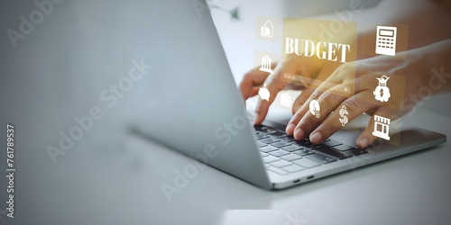 A person working on laptop with budget and financial planning concept. Calculate company income and expenses. invest money, business and finance, capital fundraising, loan credit