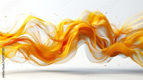  a yellow and white wave of liquid on a white background with a light reflection on the bottom of the wave.