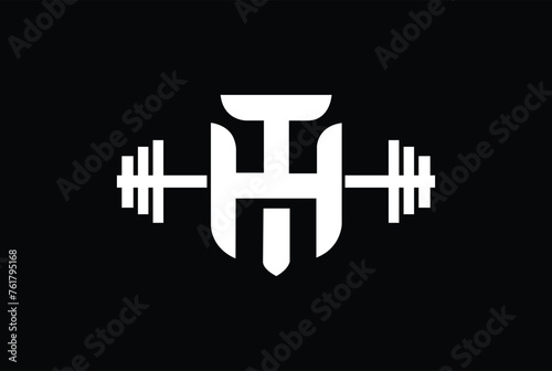 Letter H,T, HT OR TH Logo With barbell. Fitness Gym logo Vector.