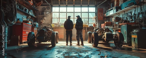 Two Mechanics Working in Garage