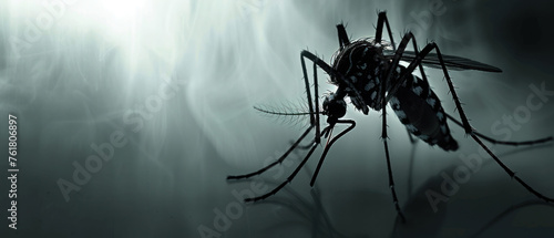 a close up of a mosquito on a black and white background with a blurry image of the back of the mosquito.