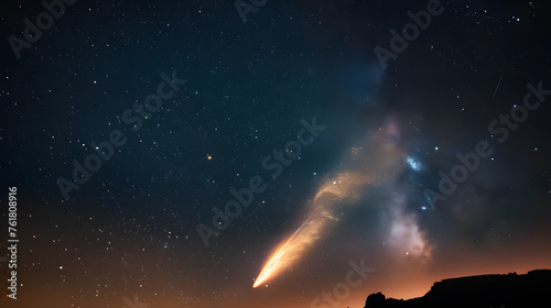 A flamboyant comet streaks across the night sky