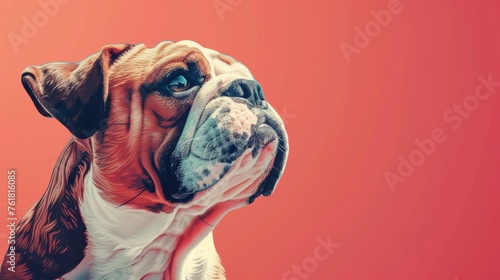 Portrait of a dog breed English Bulldog on a red background