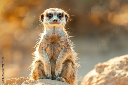 Close up cute meerkat animal relaxing in the dessert