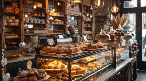 A bohemian bakery with rustic decor and artisanal pastries, 
