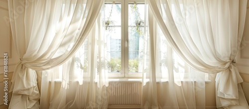 Window decoration with white curtains