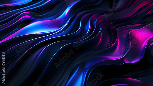 a black background with a few neon colors waves, geometric waves shapes, dark blue, purple, black, mostly black