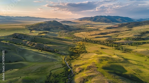 aerial view, wide landscape montana, nature photography, copy and text space, 16:9