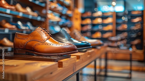 Interior of a high quality shop for men with shoes on display