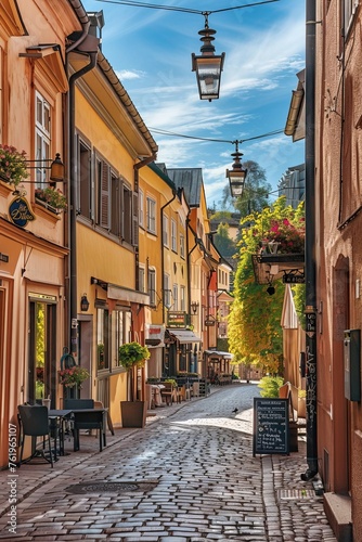 Explore the charm of a quaint European town square, surrounded by centuries-old buildings with colorful facades and cobblestone streets, Generative AI