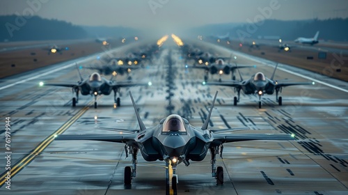 Fighter Jets Lined Up on Airport Runway