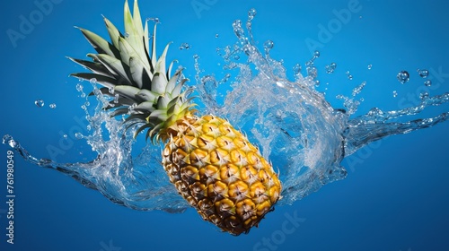 pineapple fruit met with waves and splashes of water