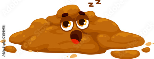 Stinky poo bored cartoon emoji or character. Toilet shit cute emoji, stinky excrement isolated vector emoticon or poop funny character. Poo cartoon bored, sleeping and yawning personage