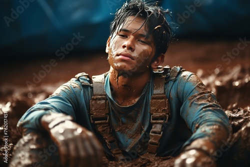 Man With Dreadlocks Sitting in Mud