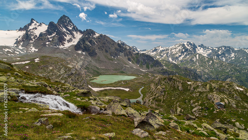 The beautiful mountains and lakes over La Thuile in a summer day