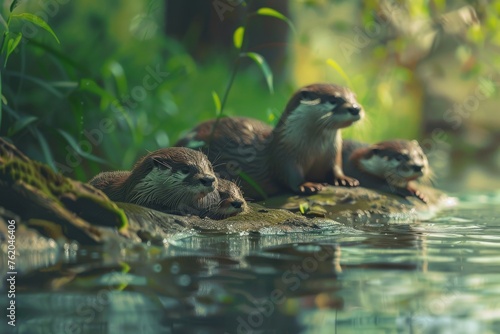 Otters Enjoying Their Natural Waterslide