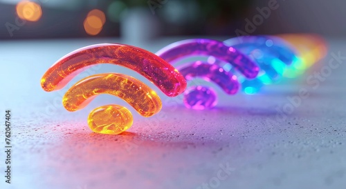 Colorful 3D renders wi-fi icons line isolated on background