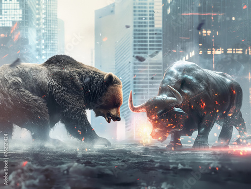 fight between bull and bear. stock concept