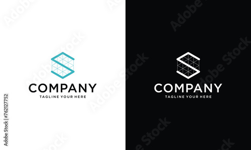 Letter S hexagon logo, Abstract technology dot connection vector design on a black and white background.
