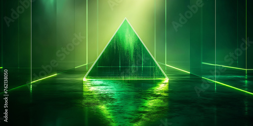 Viele wunderschöne grüne leuchtende Elemente in 3D als Hintergundmotiv im Querformat für Banner, ai generativ