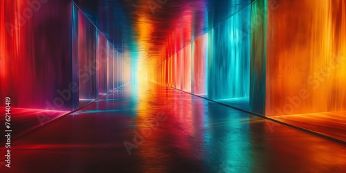 Viele wunderschöne bunte leuchtende Neon Elemente in 3D als Hintergundmotiv im Querformat für Banner, ai generativ