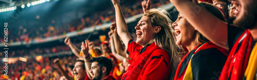 Belgian football soccer fans in a stadium supporting the national team, Rode Duivels, Diables Rouges 