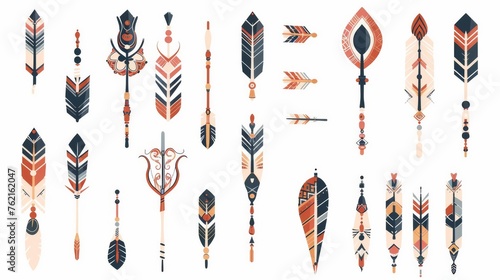 Bohemian arrows. Tribal arrows. Set of Indian style arrows. Modern collection.
